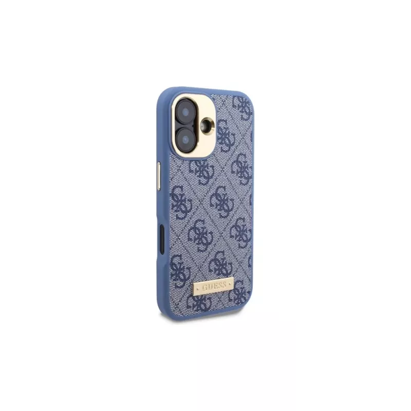 Guess GUHMP16SU4GPRB iPhone 16 6.1 capa rígida Azul 4G Logo Plate MagSafe