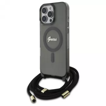 Guess GUHMP16LHCTSGNSK iPhone 16 Pro 6.3 capa rígida Crossbody Cord Script MagSafe Preto