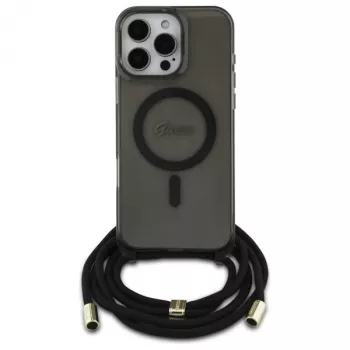 Guess GUHMP16LHCTSGNSK iPhone 16 Pro 6.3 capa rígida Crossbody Cord Script MagSafe Preto