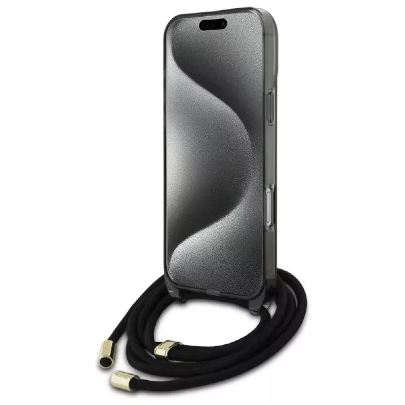 Guess GUHMP16LHCTSGNSK iPhone 16 Pro 6.3 capa rígida Crossbody Cord Script MagSafe Preto