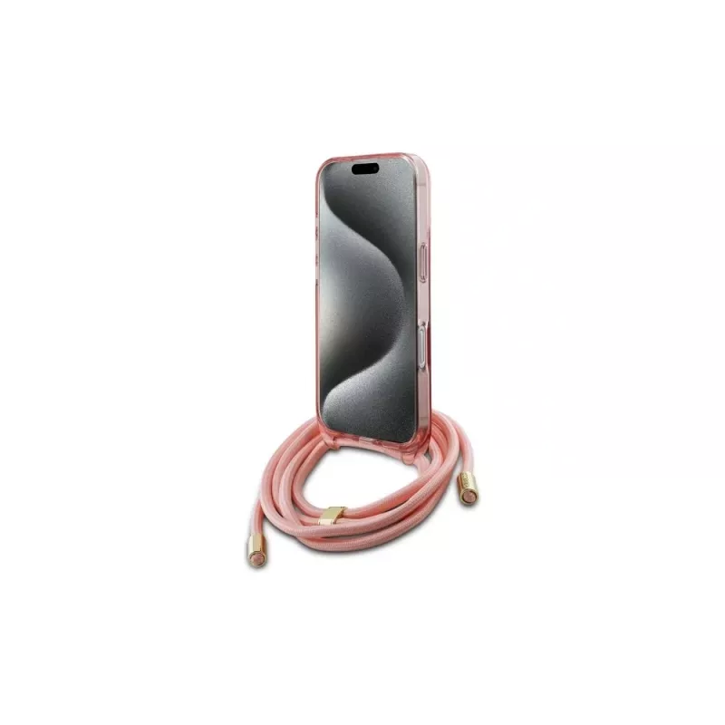 Guess GUHMP16LHCTSGNSP iPhone 16 Pro 6,3 inch Rosa capa rígida Crossbody Cord Script MagSafe