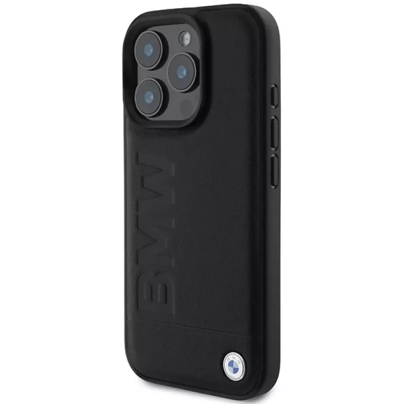 BMW Hot Stamp capa rígida em pele para iPhone 16 Pro 6,3 inch Preto