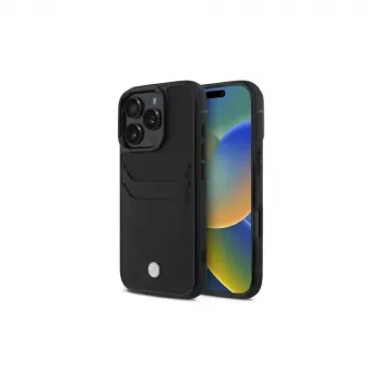 BMW Signature capa rígida em pele com compartimento para cartões para Apple iPhone 16 Pro Max 6,9 inch Preto