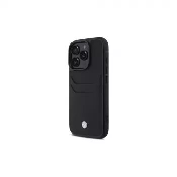 BMW Signature capa rígida em pele com compartimento para cartões para Apple iPhone 16 Pro Max 6,9 inch Preto