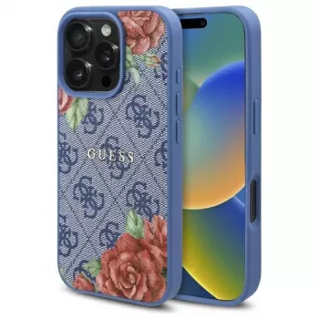 Guess GUHMP16LP4ROPEMCB Capa rígida para iPhone 16 Pro 6,3 polegadas azul 4G Flowers Print MagSafe