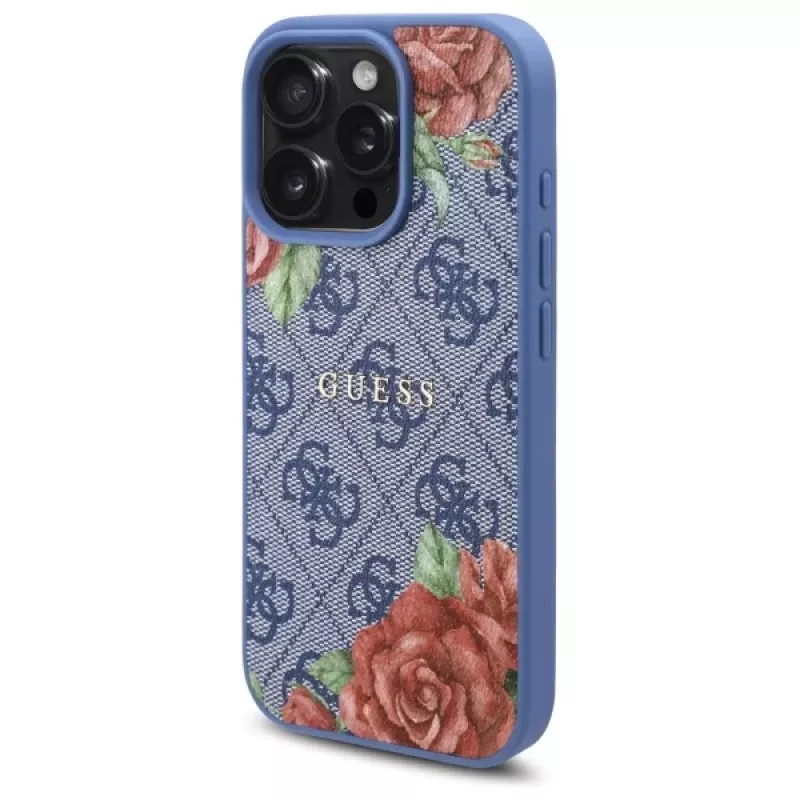 Guess GUHMP16XP4ROPEMCB Capa rígida para iPhone 16 Pro Max 6,9 polegadas azul 4G Flowers Print MagSafe