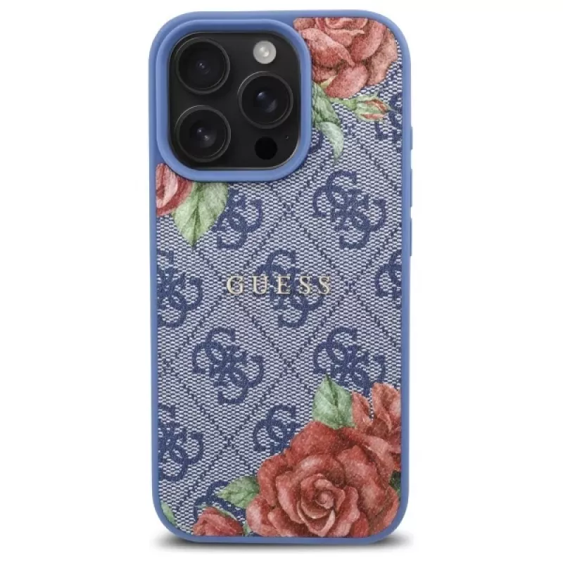 Guess GUHMP16XP4ROPEMCB Capa rígida para iPhone 16 Pro Max 6,9 polegadas azul 4G Flowers Print MagSafe