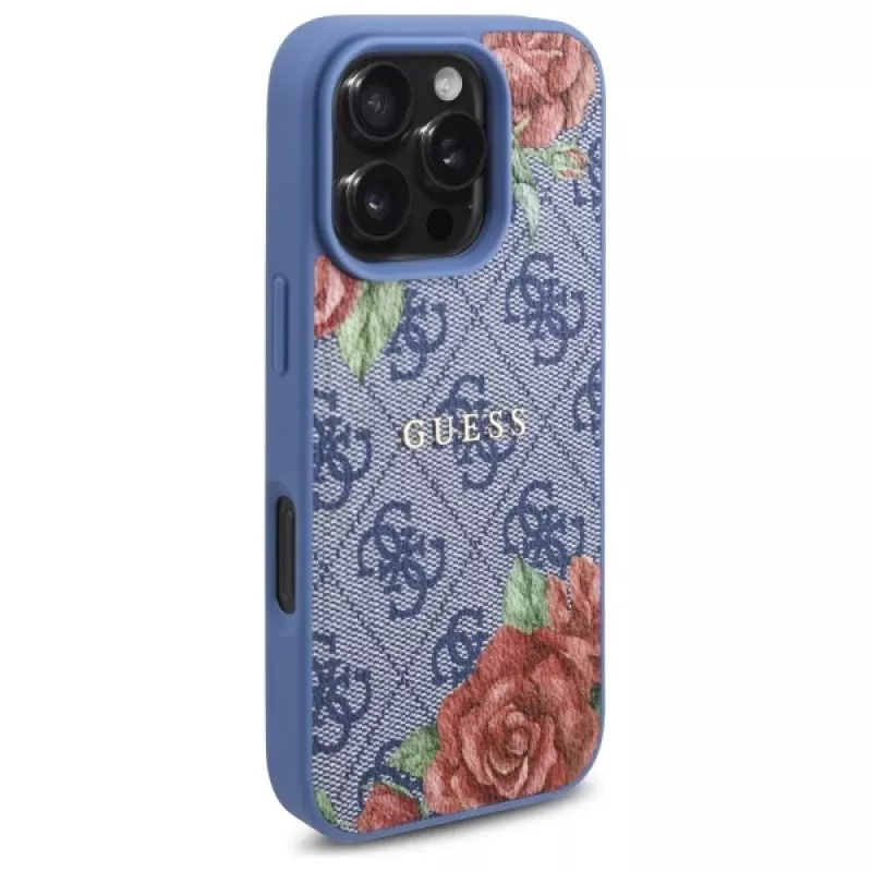 Guess GUHMP16XP4ROPEMCB Capa rígida para iPhone 16 Pro Max 6,9 polegadas azul 4G Flowers Print MagSafe