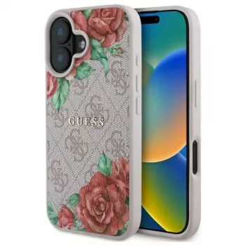 Guess GUHMP16SP4ROPEMCP Capa rígida para Apple iPhone 16 6,1 polegadas rosa padrão floral MagSafe