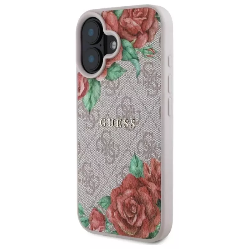 Guess GUHMP16SP4ROPEMCP Capa rígida para Apple iPhone 16 6,1 polegadas rosa padrão floral MagSafe