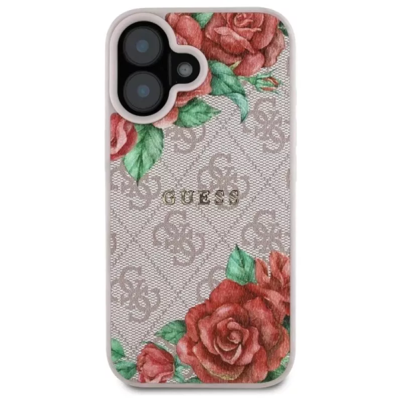 Guess GUHMP16SP4ROPEMCP Capa rígida para Apple iPhone 16 6,1 polegadas rosa padrão floral MagSafe
