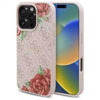 Guess GUHMP16XP4ROPEMCP Capa rígida para iPhone 16 Pro Max 6,9 polegadas rosa 4G Flowers Print MagSafe