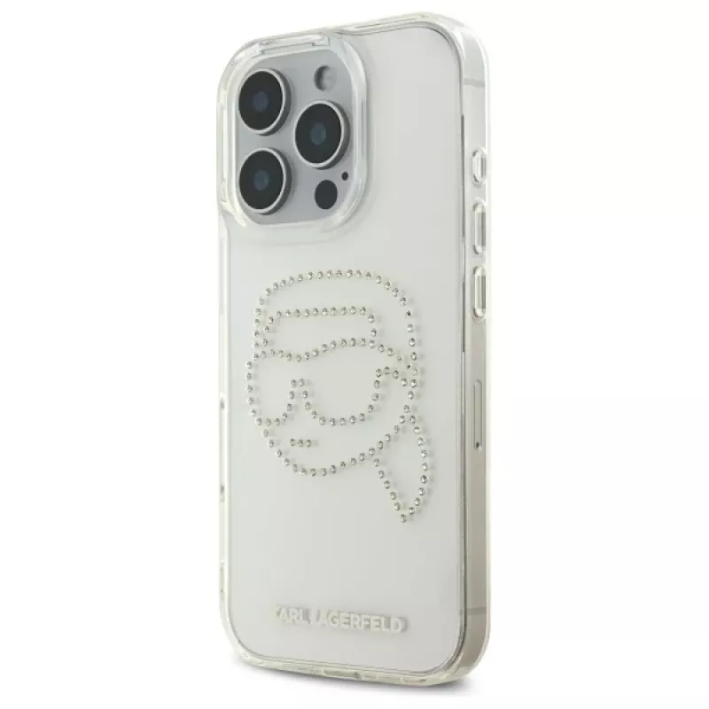 Karl Lagerfeld IML Rhinestones Karl Head Capa traseira para iPhone 16 Pro Max (transparente)