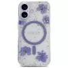 Guess Resin Flowers Glitter Capa MagSafe para iPhone 16 roxa