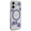 Guess Resin Flowers Glitter Capa MagSafe para iPhone 16 roxa