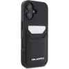 Karl Lagerfeld HC Grained PU Card Slot Metal Elongated Capa para iPhone 16, preto