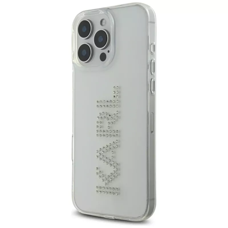 Karl Lagerfeld IML Rhinestones Logo Capa para iPhone 16 Pro, transparente