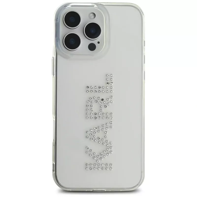 Karl Lagerfeld IML Rhinestones Logo Capa para iPhone 16 Pro, transparente