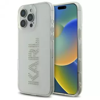 Karl Lagerfeld KLHCP16XHKLSTDCT Capa rígida para iPhone 16 Pro Max 6,9 polegadas transparente com logótipo de strass