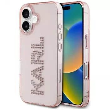 Karl Lagerfeld IML Rhinestones Logo Capa traseira para iPhone 16, rosa