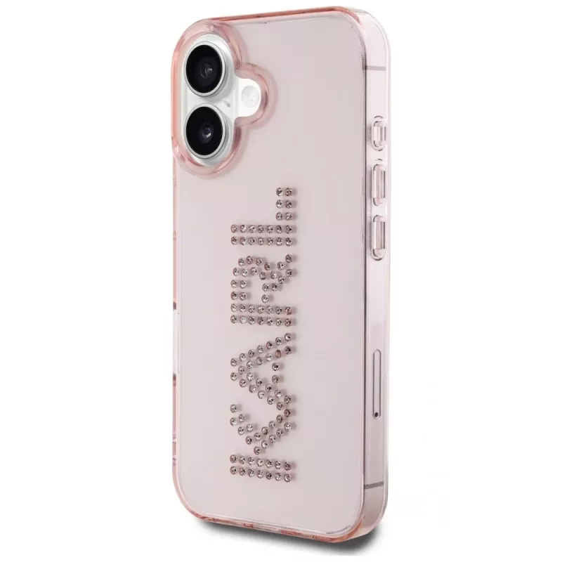 Karl Lagerfeld IML Rhinestones Logo Capa traseira para iPhone 16, rosa