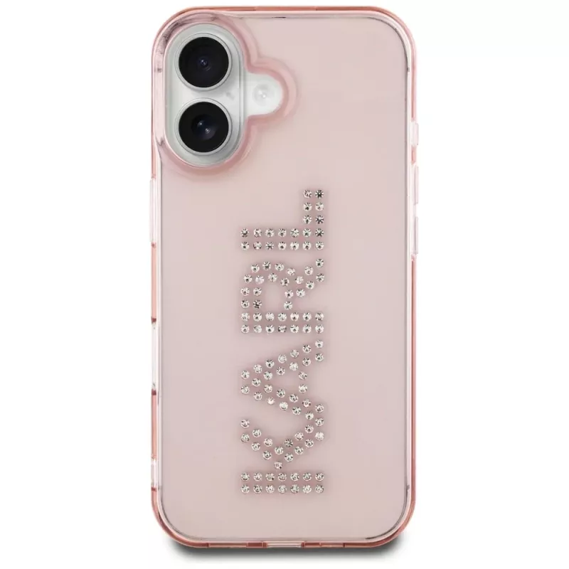 Karl Lagerfeld IML Rhinestones Logo Capa traseira para iPhone 16, rosa