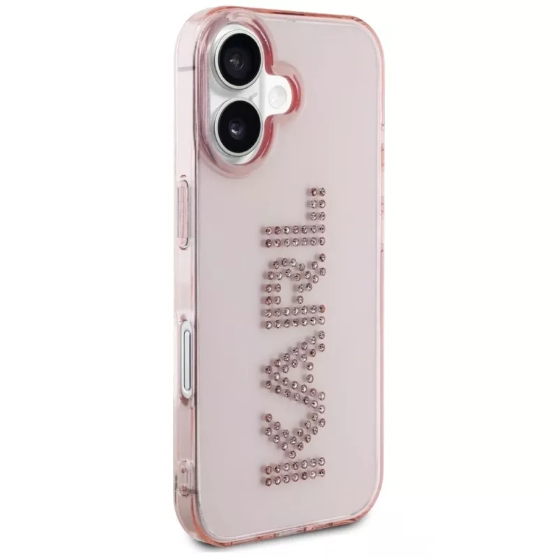 Karl Lagerfeld IML Rhinestones Logo Capa traseira para iPhone 16, rosa