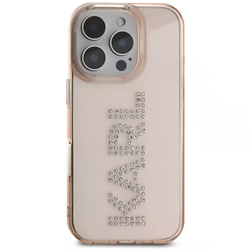 KARL LAGERFELD IML Rhinestones Logo Capa para iPhone 16 Pro rosa