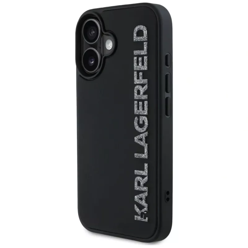 KARL LAGERFELD HC 3D Rubber Elongated Glitter Capa para iPhone 16, preto