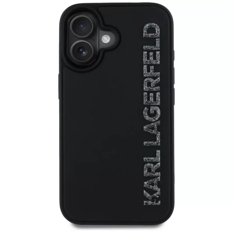 KARL LAGERFELD HC 3D Rubber Elongated Glitter Capa para iPhone 16, preto