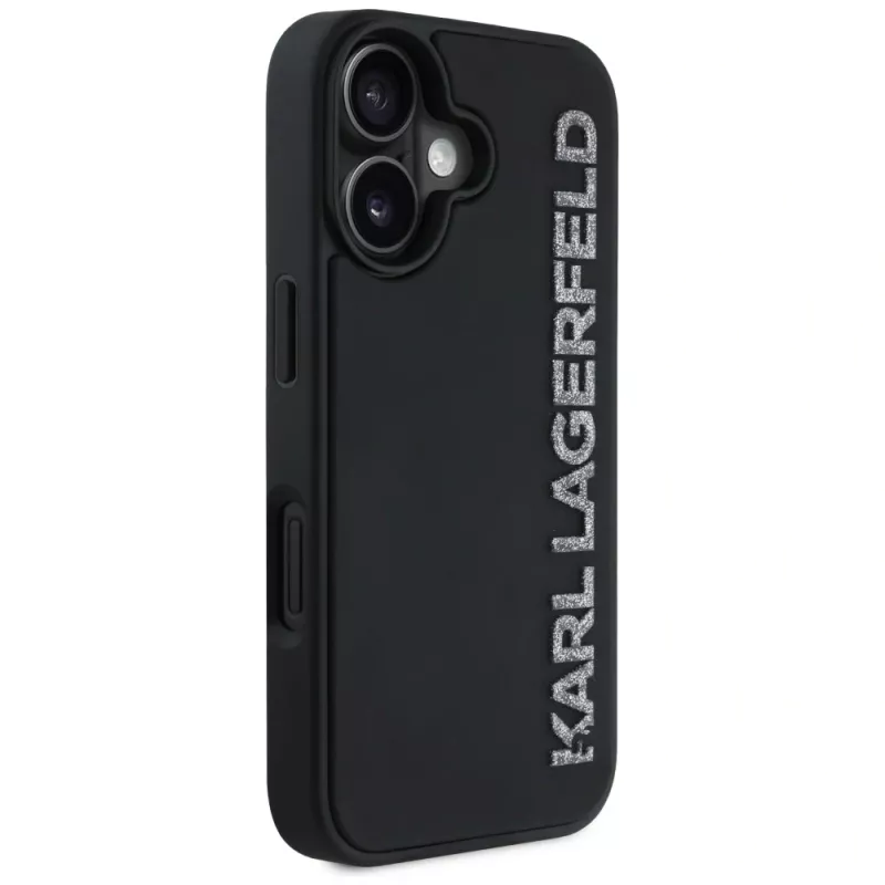 KARL LAGERFELD HC 3D Rubber Elongated Glitter Capa para iPhone 16, preto
