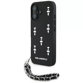 Karl Lagerfeld Saffiano Crystals with Chain Capa para iPhone 16 Preto