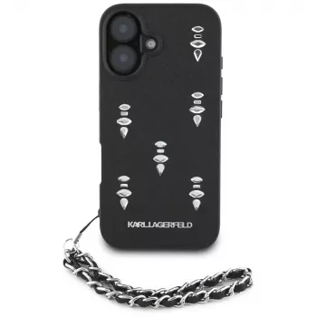 Karl Lagerfeld Saffiano Crystals with Chain Capa para iPhone 16 Preto