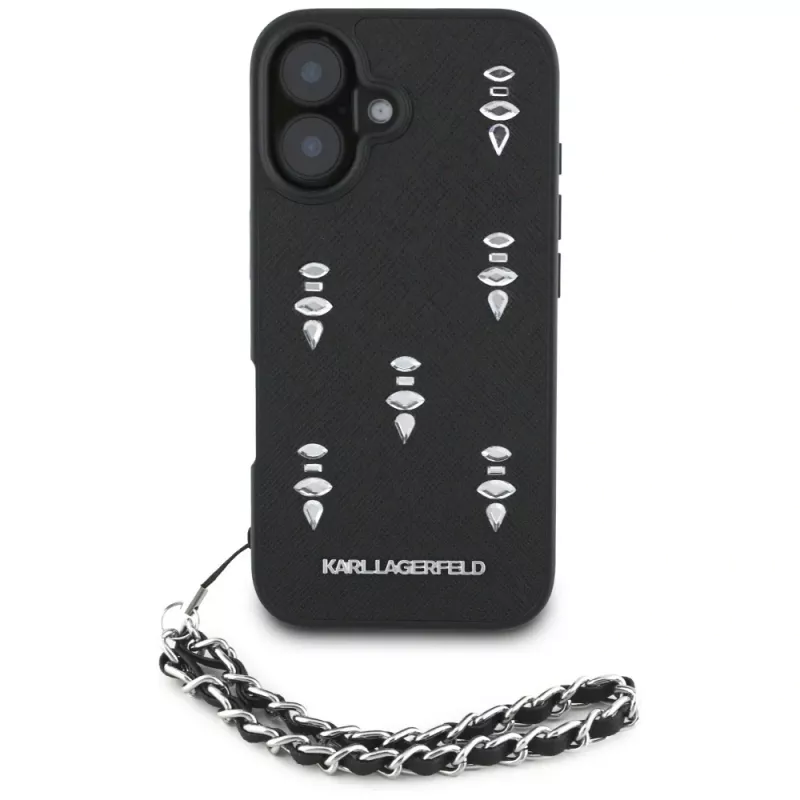 Karl Lagerfeld Saffiano Crystals with Chain Capa para iPhone 16 Preto