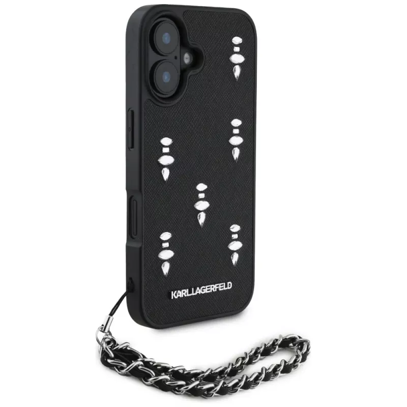 Karl Lagerfeld Saffiano Crystals with Chain Capa para iPhone 16 Preto