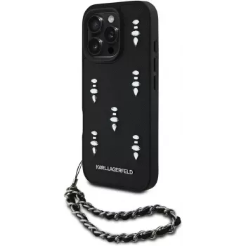 Capa traseira Karl Lagerfeld Saffiano Crystals with Chain para iPhone 16 Pro, preto
