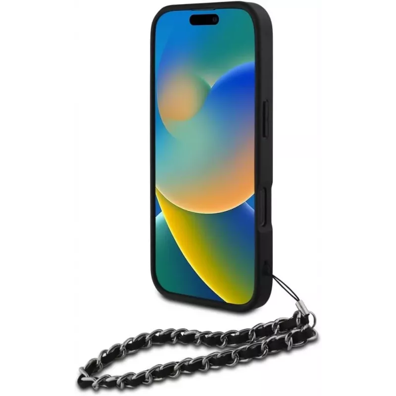 Capa traseira Karl Lagerfeld Saffiano Crystals with Chain para iPhone 16 Pro, preto