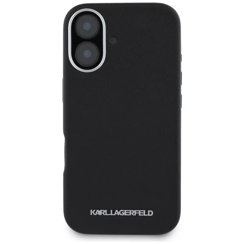 Karl Lagerfeld Saffiano FullWrapped Elongated Metal Logo Capa MagSafe para iPhone 16 preto