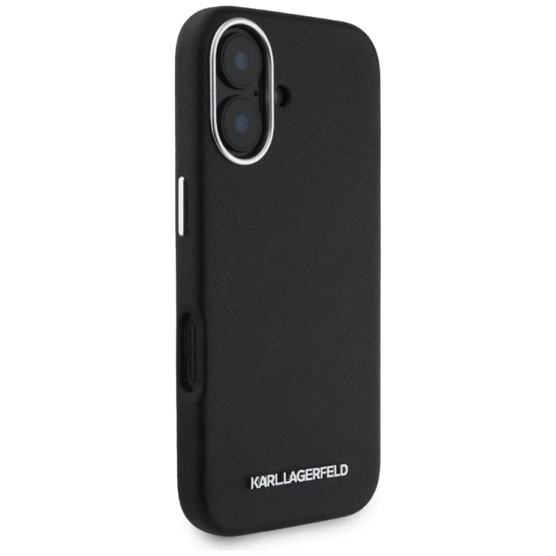Karl Lagerfeld Saffiano FullWrapped Elongated Metal Logo Capa MagSafe para iPhone 16 preto