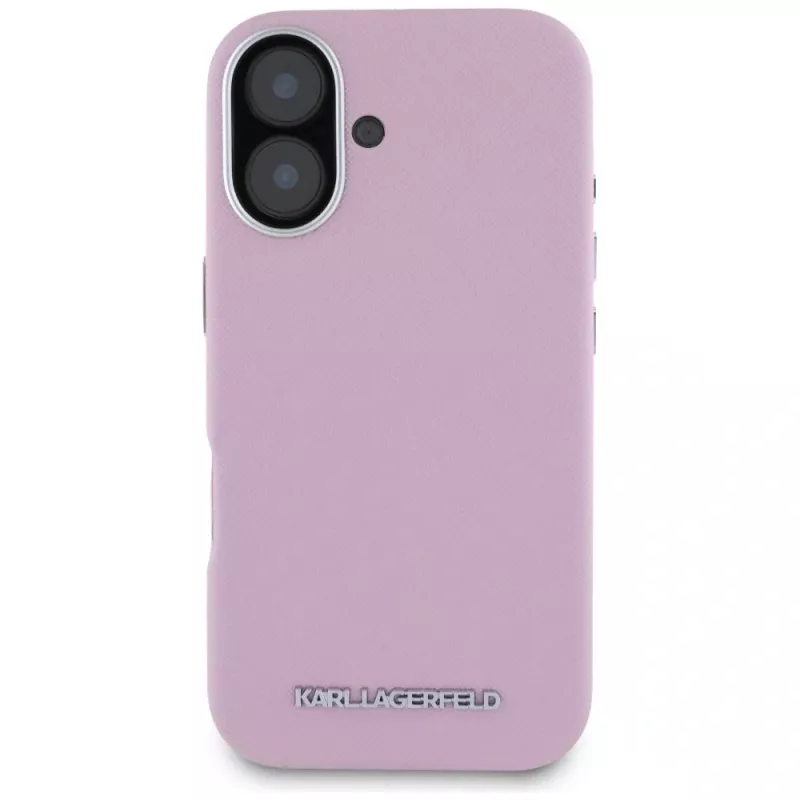 KARL LAGERFELD Saffiano Full Wrapped Elongated Metal Logo Capa MagSafe para Apple iPhone 16 - rosa