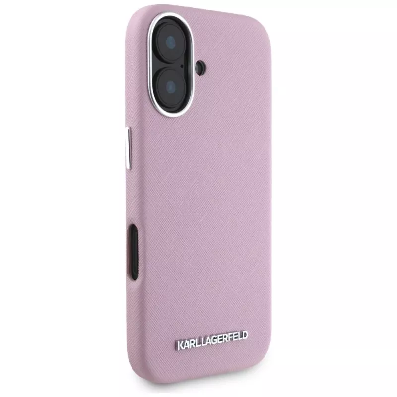 KARL LAGERFELD Saffiano Full Wrapped Elongated Metal Logo Capa MagSafe para Apple iPhone 16 - rosa