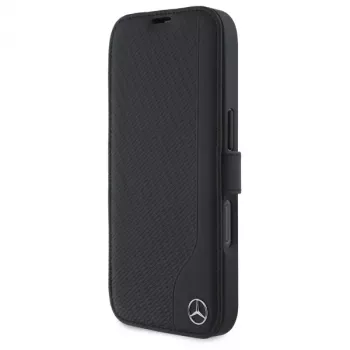 Mercedes-Benz MEBKP16S23RBGVK Capa tipo livro para iPhone 16 6,1, preto, pele sintética e imitação de madeira