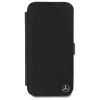 Mercedes-Benz MEBKP16S23RBGVK Capa tipo livro para iPhone 16 6,1, preto, pele sintética e imitação de madeira