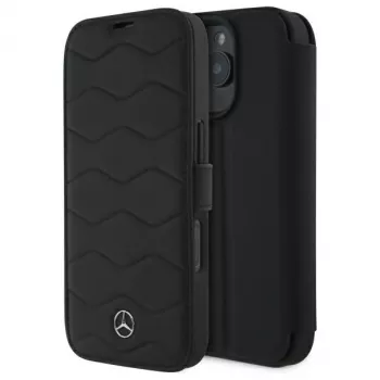 Mercedes-Benz MEBKP16X23RWRSK Capa tipo livro Leder Waves para iPhone 16 Pro Max 6,9 polegadas preto