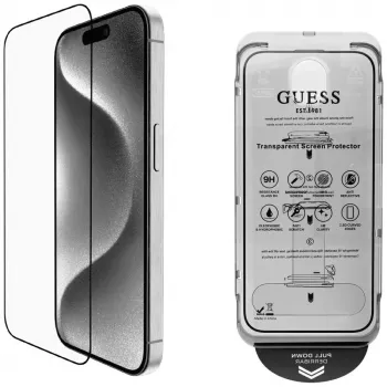Guess BP Rhinestone Conjunto protetor de ecrã e lente da câmara 2 em 1 para iPhone 16 Pro Max dourado