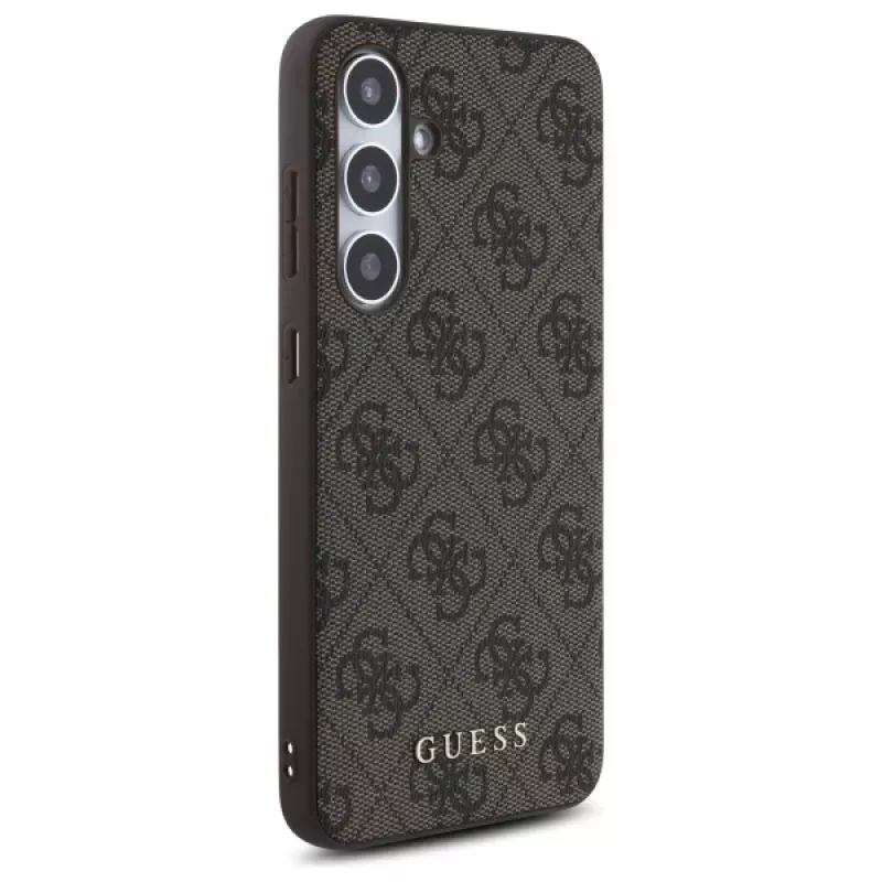 Guess 4G Metal Gold Logo Capa Traseira para Samsung Galaxy S24 FE, Castanho