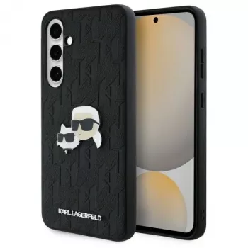 Karl Lagerfeld KLHCS24FEPGKLKCPK Samsung Galaxy S24 FE Capa Rígida Preto Monogram Karl & Choupette Head Pin