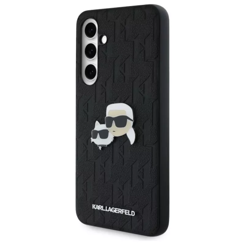 Karl Lagerfeld KLHCS24FEPGKLKCPK Samsung Galaxy S24 FE Capa Rígida Preto Monogram Karl & Choupette Head Pin