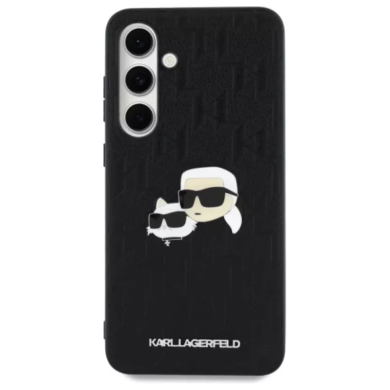 Karl Lagerfeld KLHCS24FEPGKLKCPK Samsung Galaxy S24 FE Capa Rígida Preto Monogram Karl & Choupette Head Pin
