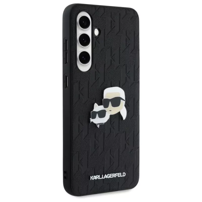 Karl Lagerfeld KLHCS24FEPGKLKCPK Samsung Galaxy S24 FE Capa Rígida Preto Monogram Karl & Choupette Head Pin